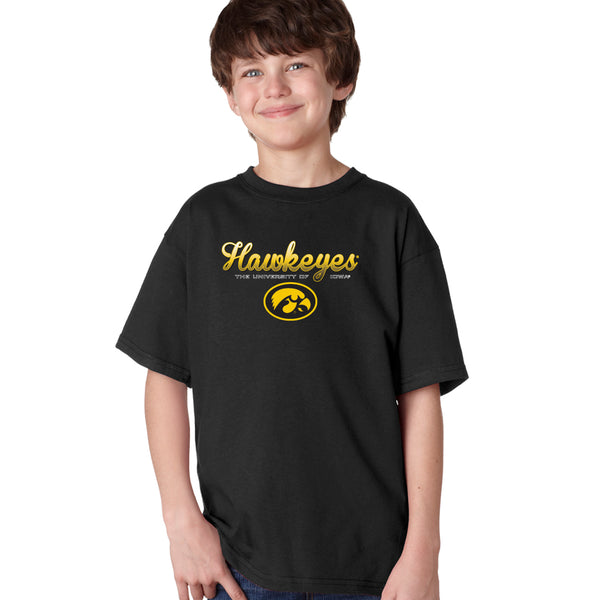 Iowa Hawkeyes Boys Tee Shirt - Script Hawkeyes Full Color Fade Oval Tigerhawk