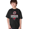 Omaha Mavericks Boys Tee Shirt - Omaha Mavericks with Bull and Primary Logo on Black