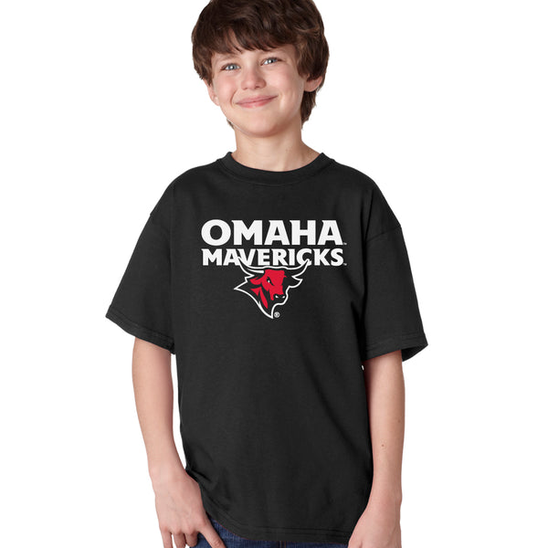 Omaha Mavericks Boys Tee Shirt - Omaha Mavericks with Bull on Black