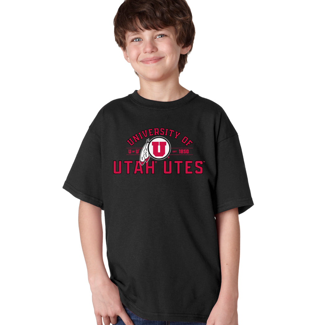 Utah Utes Boys Tee Shirt - U of U Arch with Circle Feather Logo