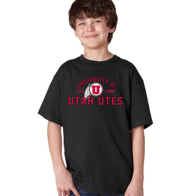 Utah Utes Boys Tee Shirt - U of U Arch with Circle Feather Logo