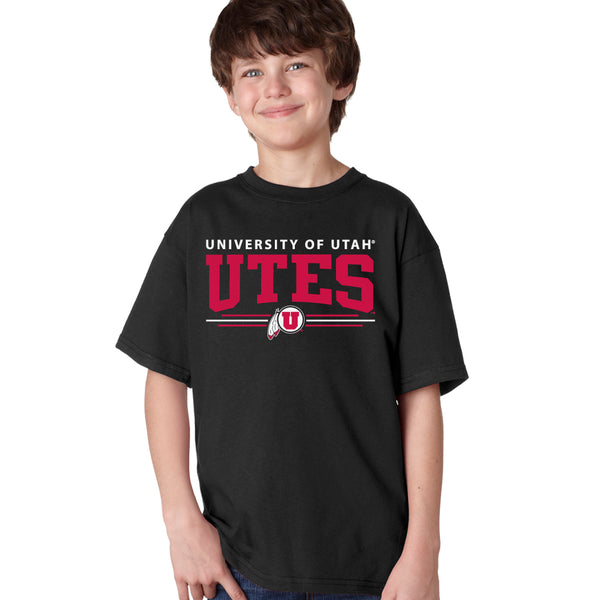 Utah Utes Boys Tee Shirt - Arch UTES 3 Stripe Logo