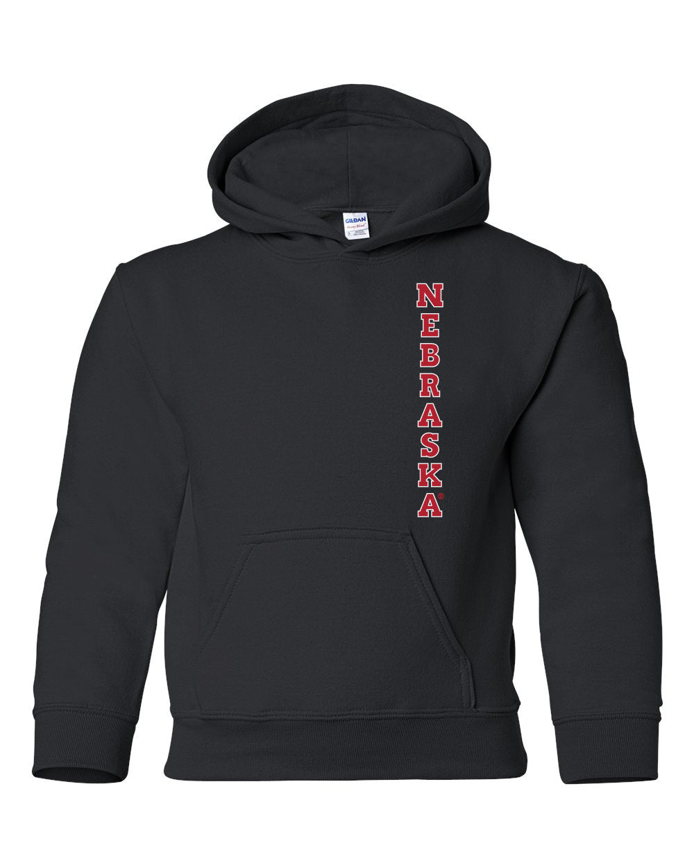 Nebraska Cornhuskers Vertical "NEBRASKA" Youth Hooded Sweatshirt-Black-XL