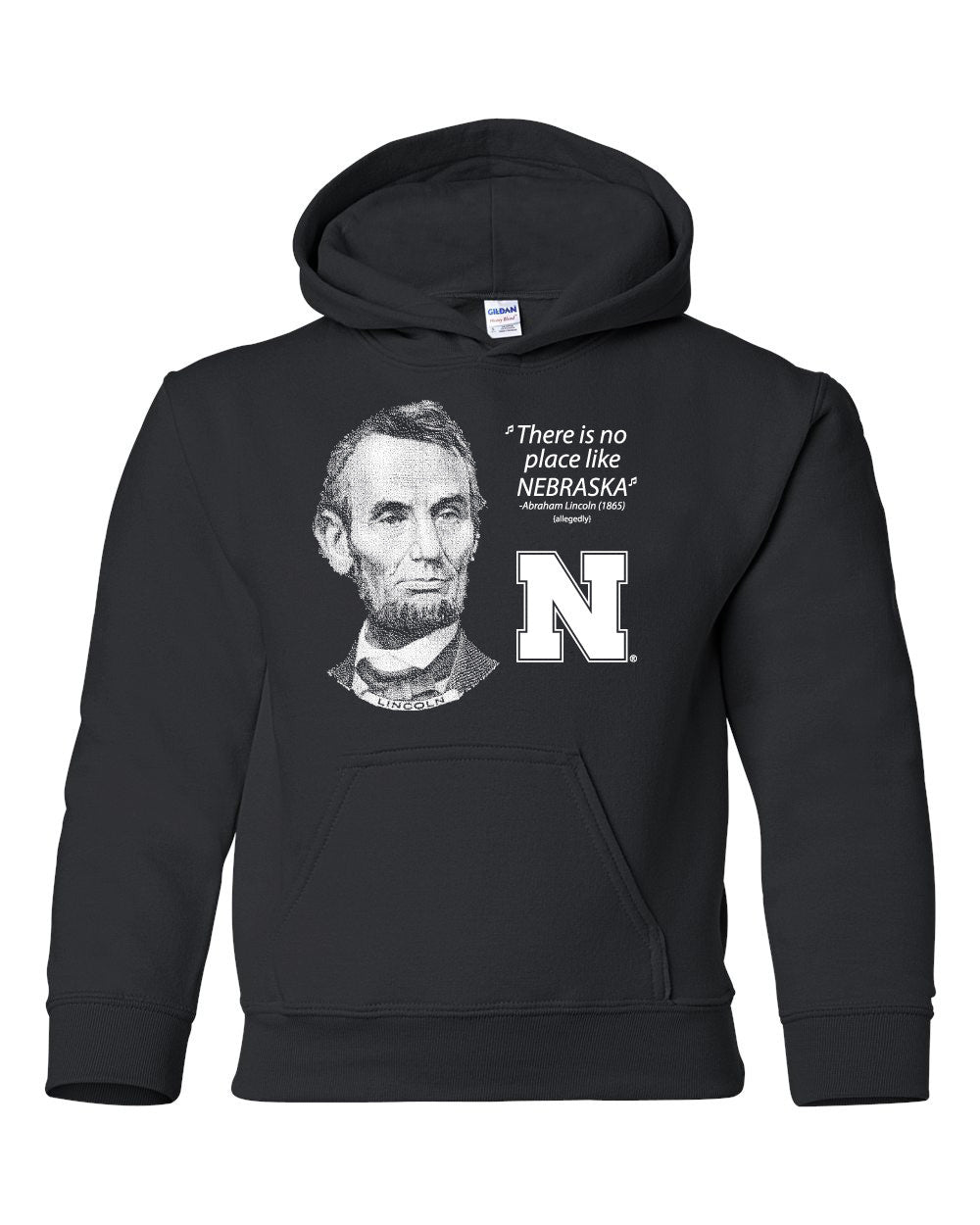 Abe Lincoln "No place like NEBRASKA" Huskers Youth Hooded Sweatshirt