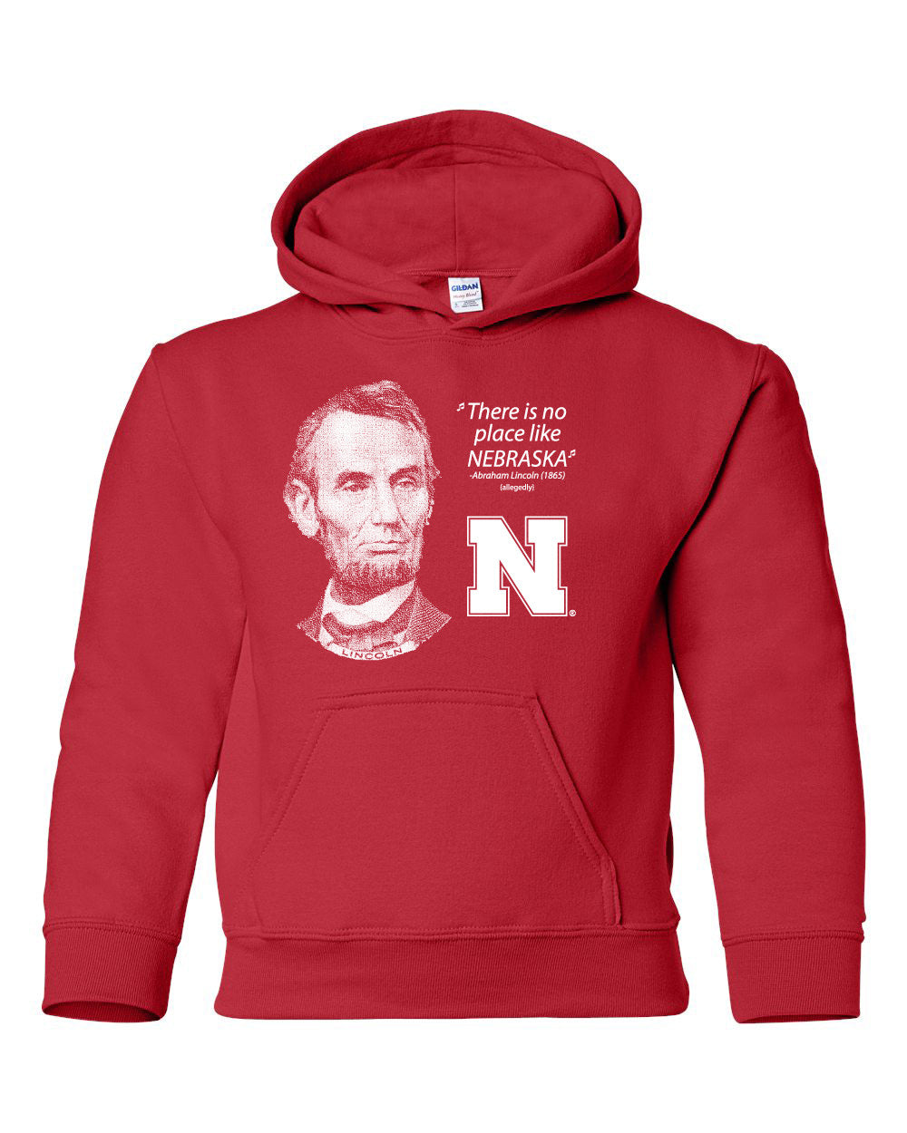 Abe Lincoln "No place like NEBRASKA" Huskers Youth Hooded Sweatshirt