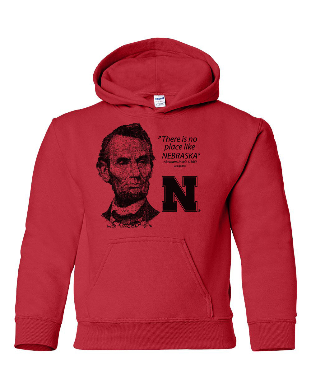 Abe Lincoln "No place like NEBRASKA" Huskers Youth Hooded Sweatshirt