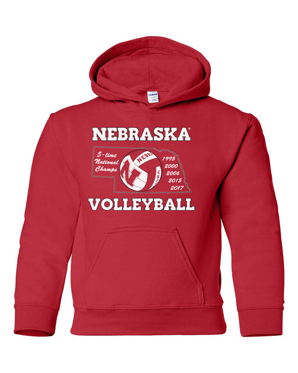 Nebraska Volleyball 5-Time National Champions Youth Hooded Sweatshirt