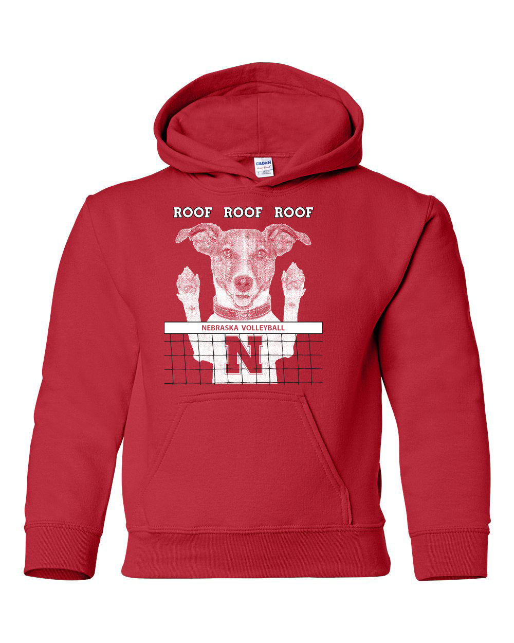 Nebraska Husker Volleyball Spike Dog ROOF ROOF ROOF Youth Hooded Sweatshirt