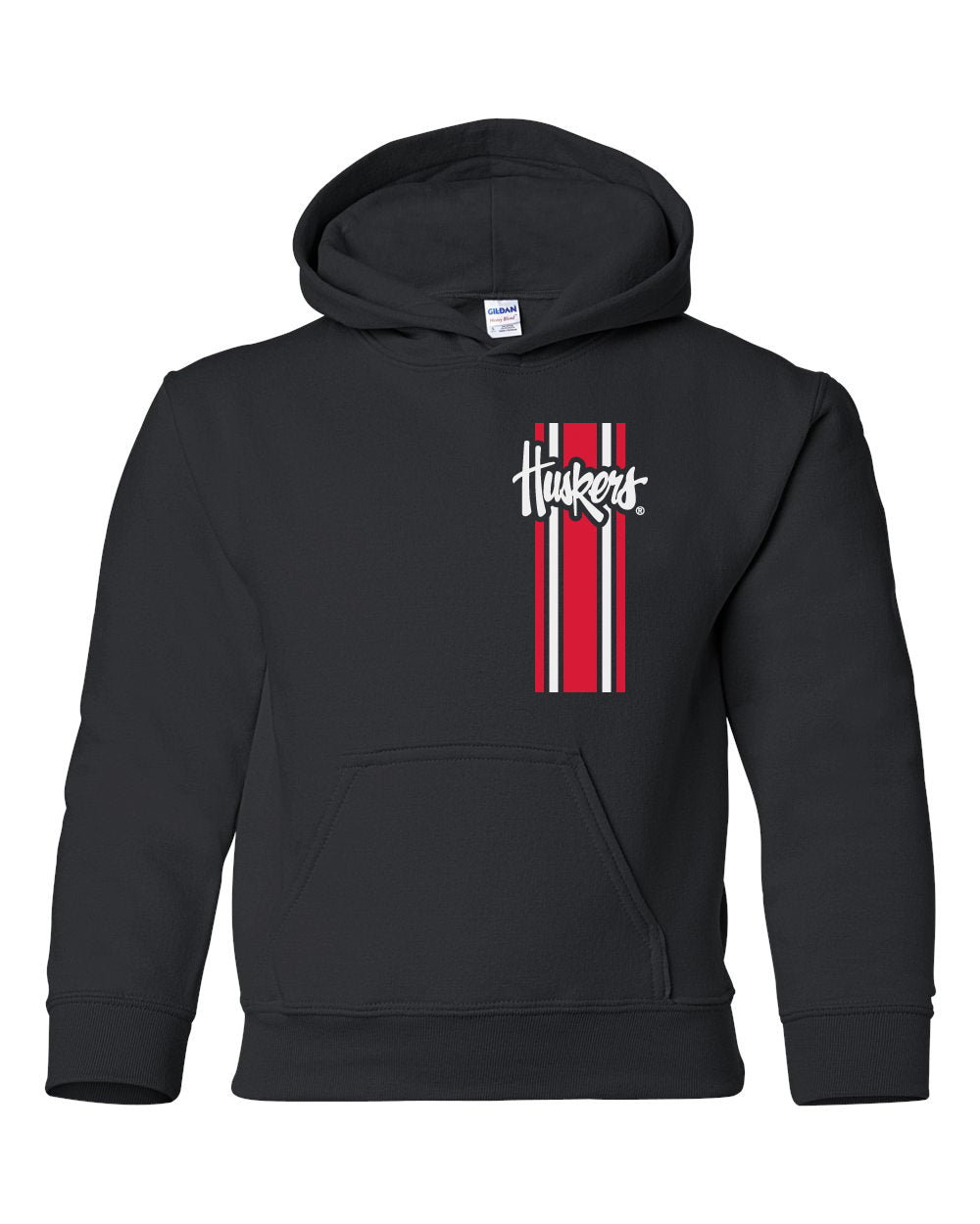 Nebraska Husker Youth Hooded Sweatshirt - Vertical Stripe Script Huskers