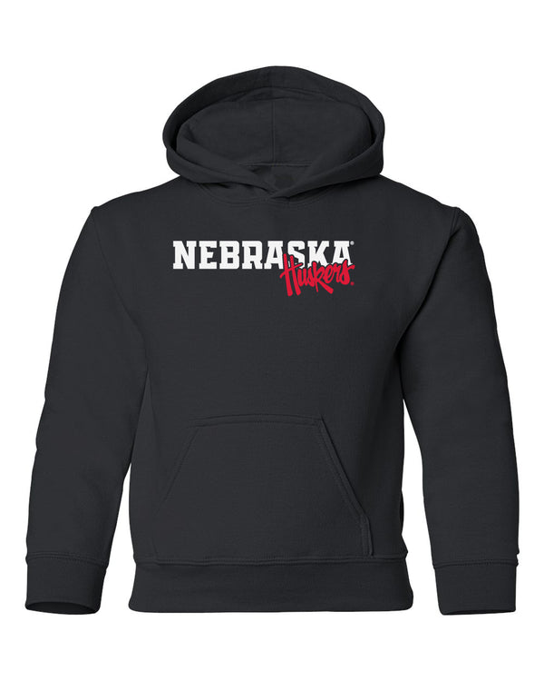 Nebraska Huskers Youth Hooded Sweatshirt - Nebraska Huskers Script Overlapping