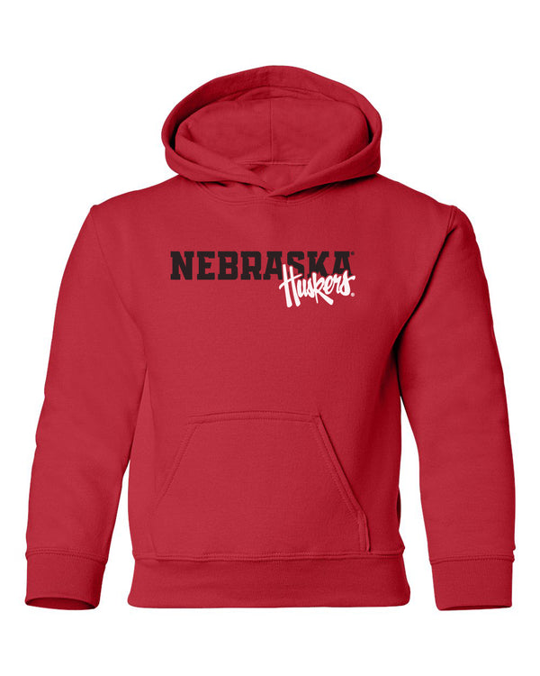 Nebraska Huskers Youth Hooded Sweatshirt - Script Huskers Overlap