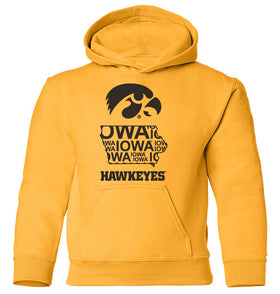 Iowa Youth Hooded Sweatshirt - Iowa Hawkeye State Outline