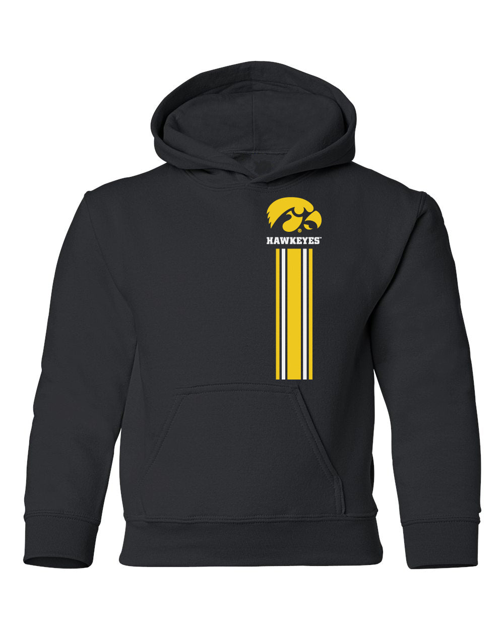 Iowa Hawkeyes Youth Hooded Sweatshirt - IOWA Hawkeyes Vertical Stripe with Tigerhawk