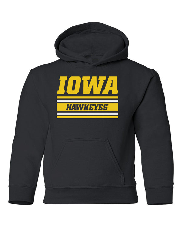 Iowa Hawkeyes Youth Hooded Sweatshirt - Horizontal Stripe Italic Iowa HAWKEYES