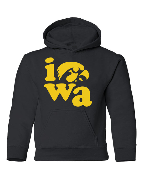 Iowa Hawkeyes Youth Hooded Sweatshirt - Iowa Stacked