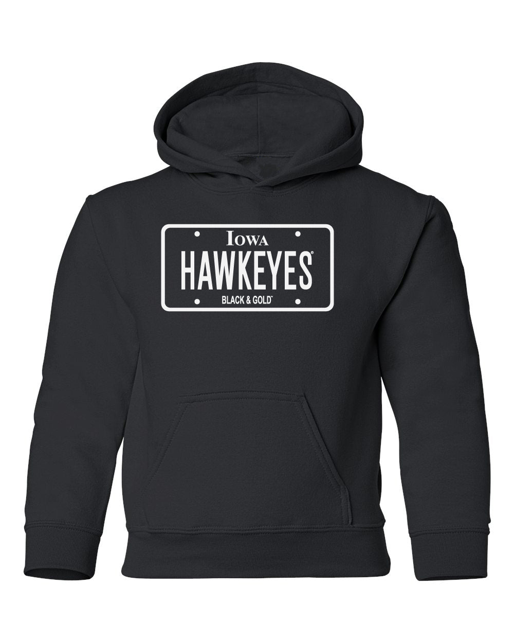 Iowa Hawkeyes Youth Hooded Sweatshirt - Blackout Hawkeyes License Plate