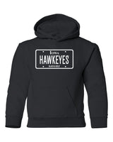 Iowa Hawkeyes Youth Hooded Sweatshirt - Blackout Hawkeyes License Plate