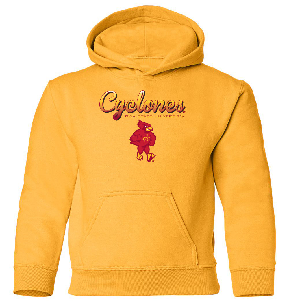 Iowa State Cyclones Youth Hooded Sweatshirt - Script Cyclones Full Color Fade with Cy