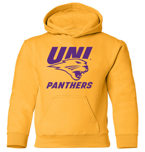Northern Iowa Panthers Youth Hooded Sweatshirt - Purple UNI Panthers Logo on Gold