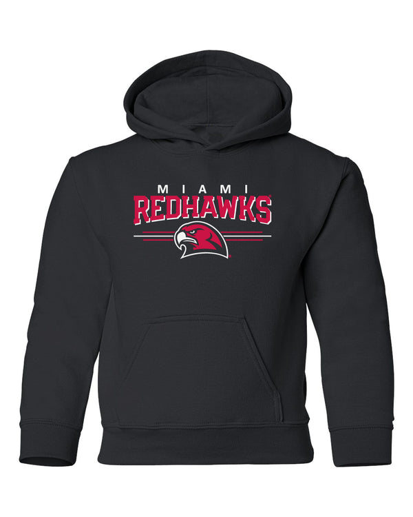 Miami University RedHawks Youth Hooded Sweatshirt - Hawk Head 3-Stripe