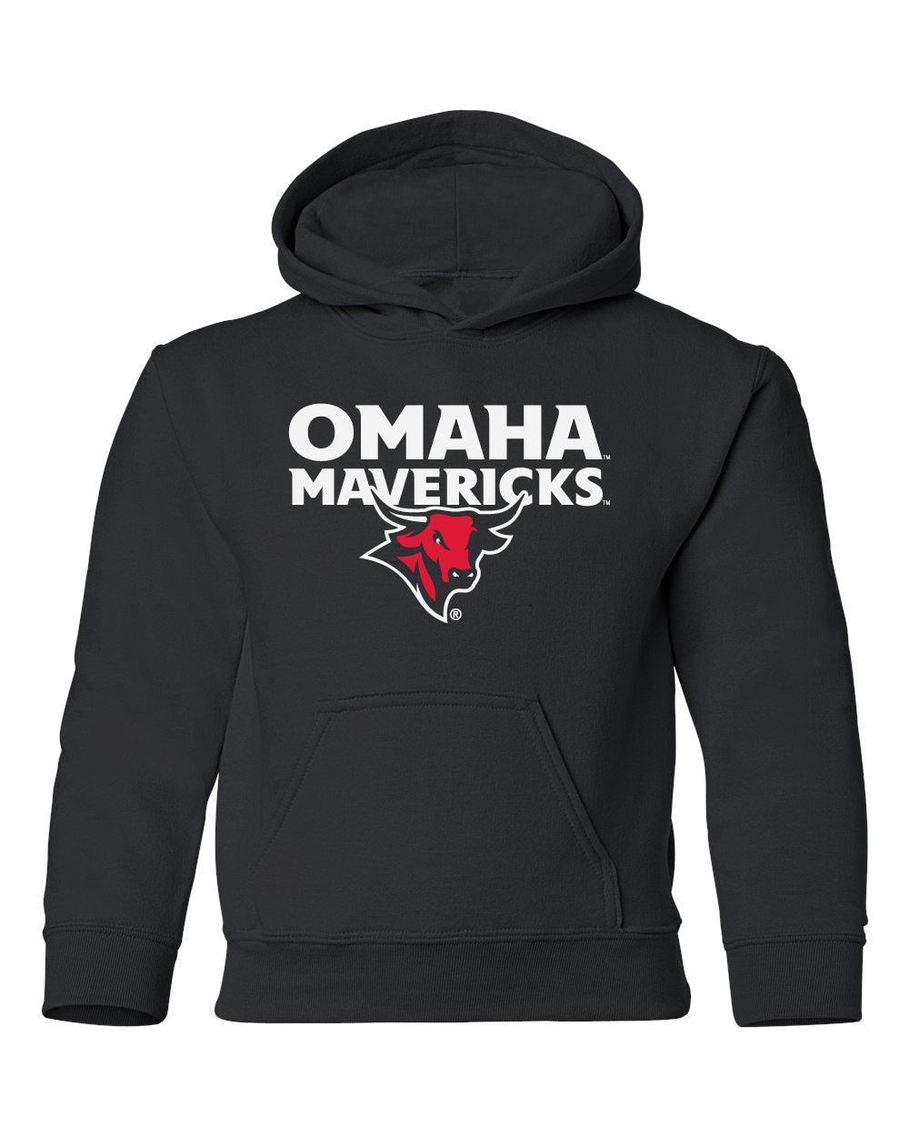 Omaha Mavericks Youth Hooded Sweatshirt - Omaha Mavericks with Bull on Black