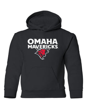 Omaha Mavericks Youth Hooded Sweatshirt - Omaha Mavericks with Bull on Black