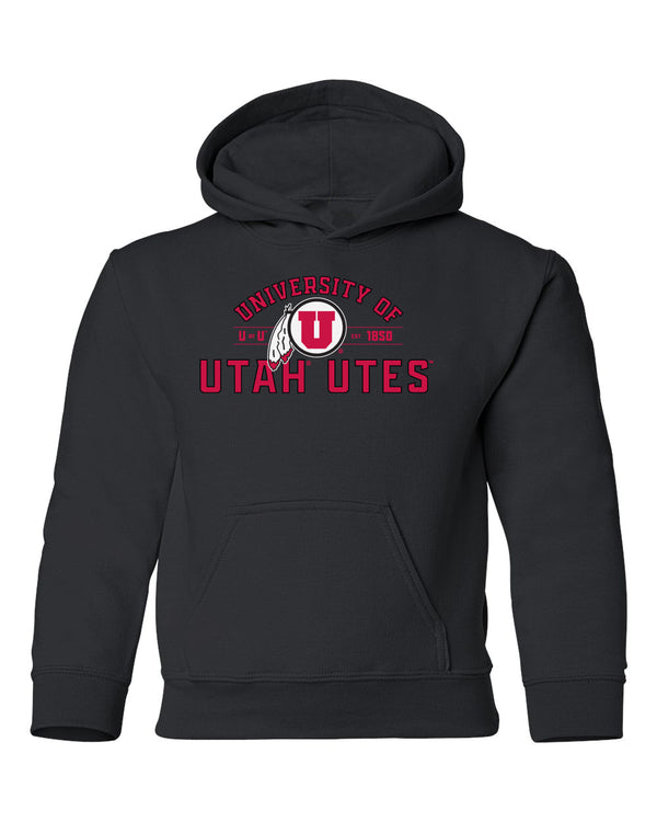Utah Utes Youth Hooded Sweatshirt - U of U Arch with Circle Feather Logo