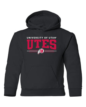 Utah Utes Youth Hooded Sweatshirt - Arch UTES 3 Stripe Logo