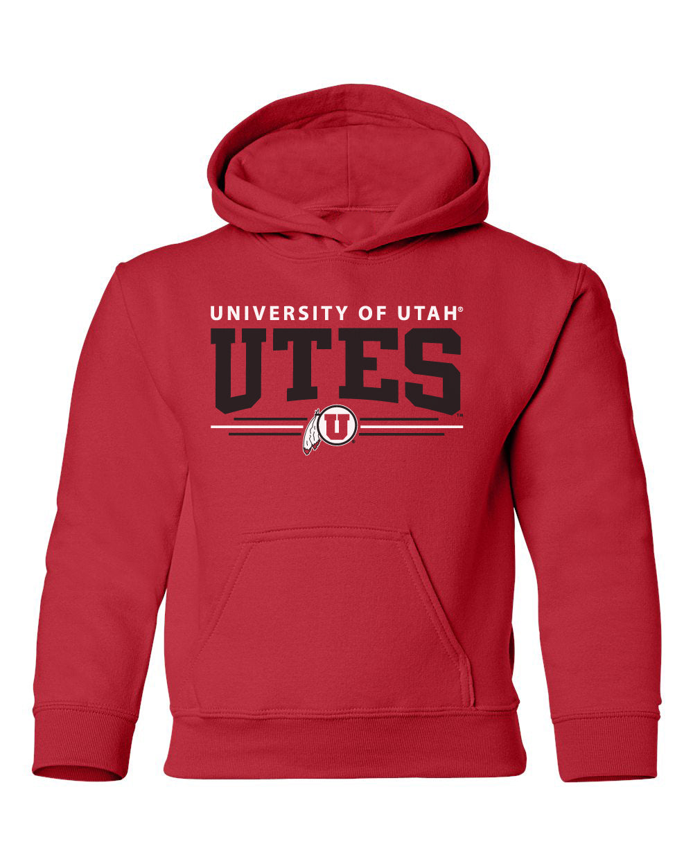 Utah Utes Youth Hooded Sweatshirt - Arch UTES 3 Stripe Logo