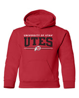 Utah Utes Youth Hooded Sweatshirt - Arch UTES 3 Stripe Logo