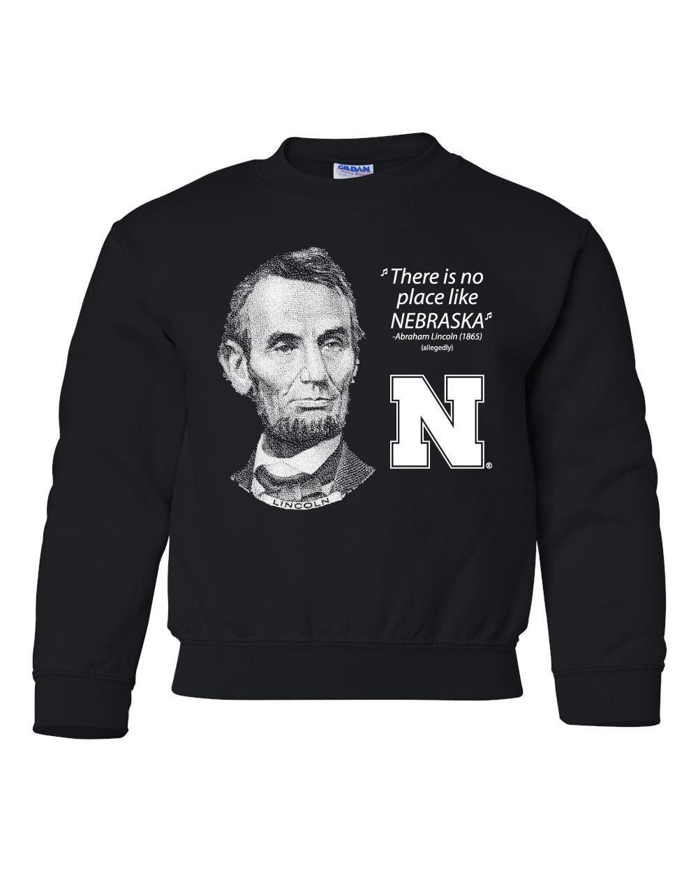 Abe Lincoln "No place like NEBRASKA" Huskers Youth Crewneck Sweatshirt