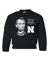 Abe Lincoln "No place like NEBRASKA" Huskers Youth Crewneck Sweatshirt