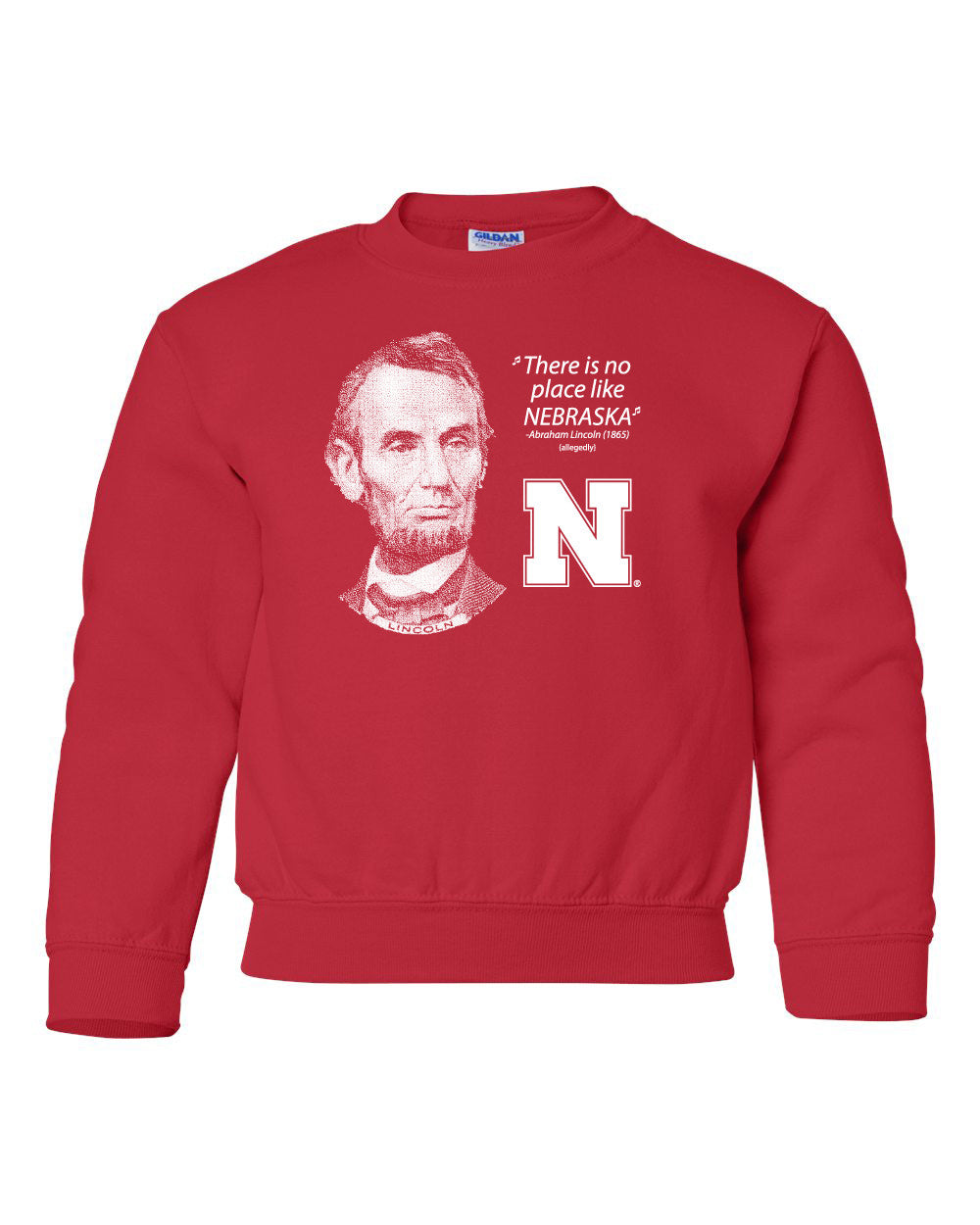 Abe Lincoln "No place like NEBRASKA" Huskers Youth Crewneck Sweatshirt