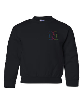 Nebraska Rainbow Outline N Youth Crewneck Sweatshirt