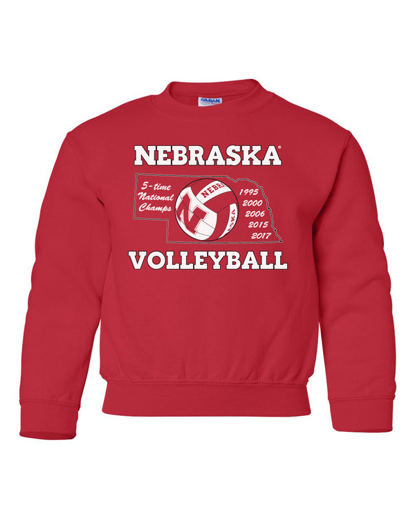 Nebraska Volleyball 5-Time National Champions Youth Crewneck Sweatshirt