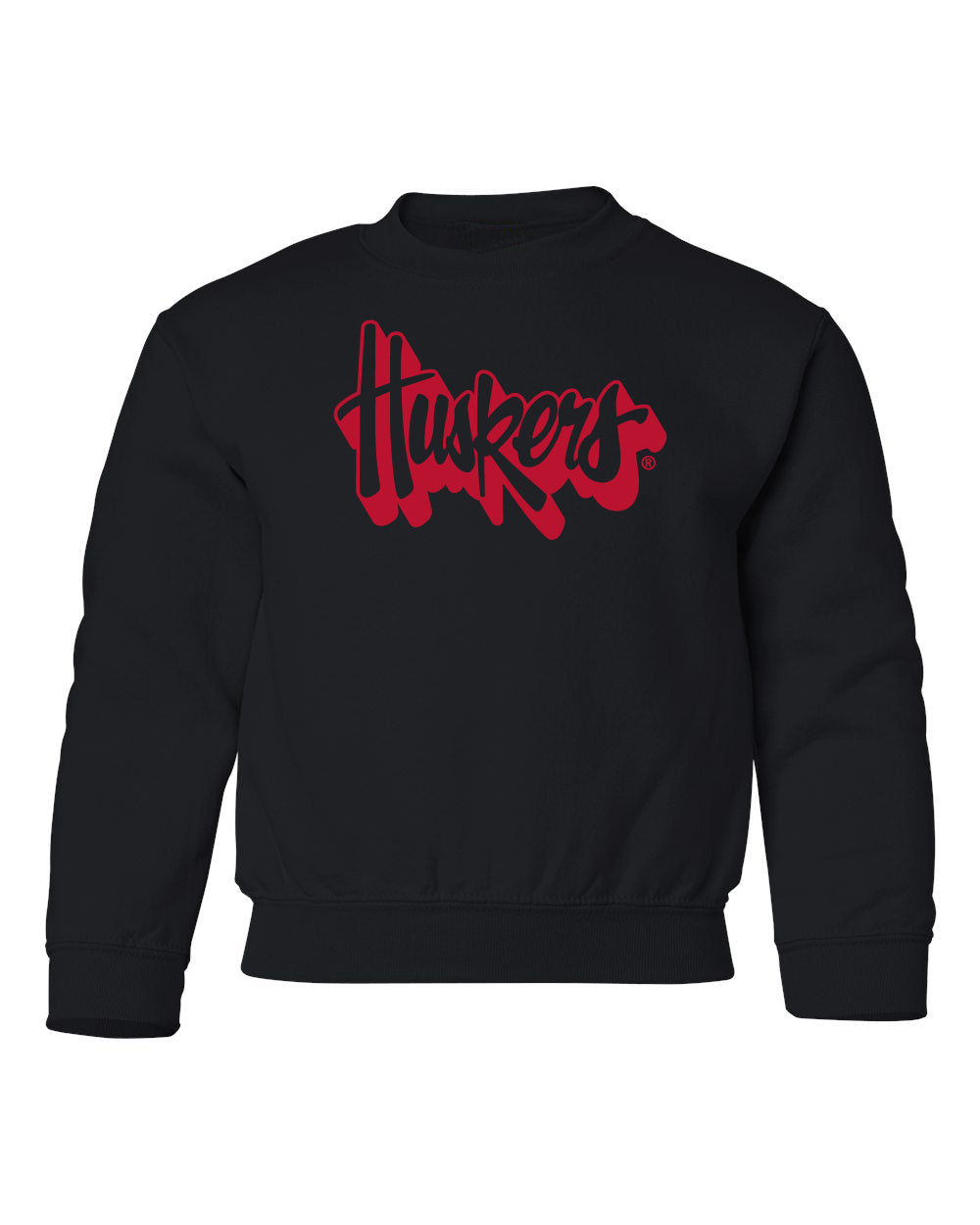Nebraska Huskers Youth Crewneck Sweatshirt - Red Script Huskers Outline