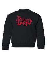 Nebraska Huskers Youth Crewneck Sweatshirt - Red Script Huskers Outline