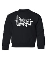 Nebraska Huskers Youth Crewneck Sweatshirt - White Script Huskers Outline