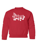 Nebraska Huskers Youth Crewneck Sweatshirt - White Script Huskers Outline
