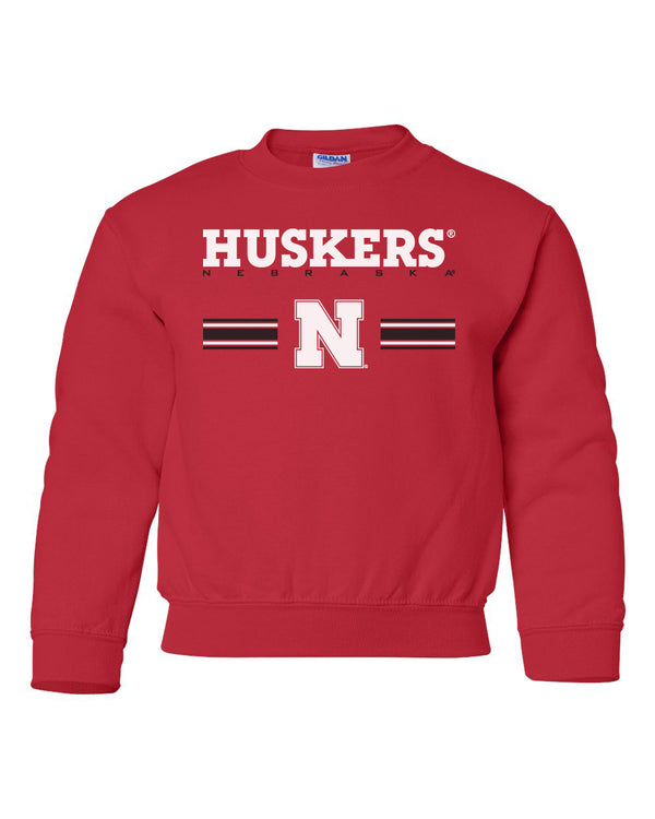 Nebraska Husker Youth Crewneck Sweatshirt - HUSKERS Stripe N