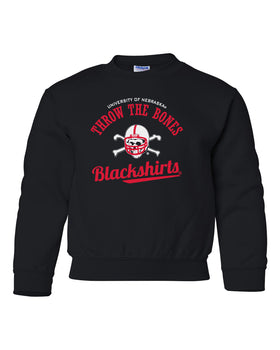 Nebraska Husker Youth Crewneck Sweatshirt - Script Blackshirts THROW THE BONES