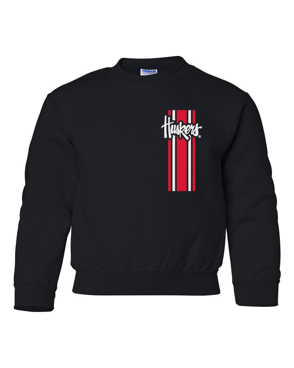 Nebraska Husker Youth Crewneck Sweatshirt - Vertical Stripe Script Huskers