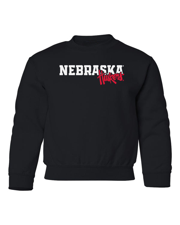 Nebraska Huskers Youth Crewneck Sweatshirt - Nebraska Huskers Script Overlapping