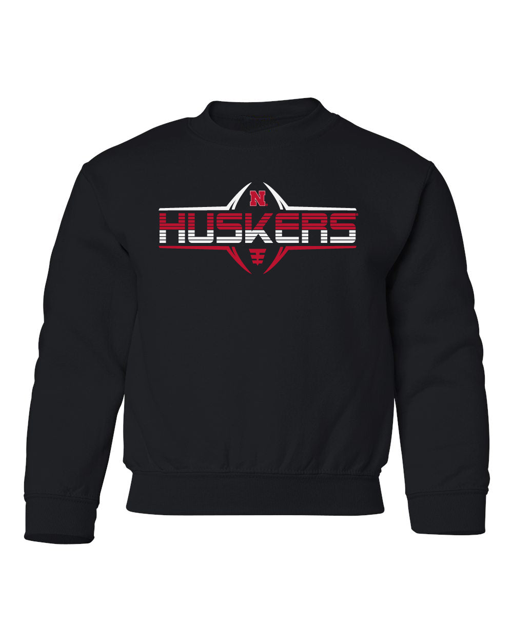 Nebraska Huskers Youth Crewneck Sweatshirt - Striped HUSKERS Football Laces