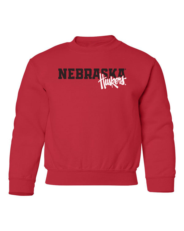 Nebraska Huskers Youth Crewneck Sweatshirt - Script Huskers Overlap