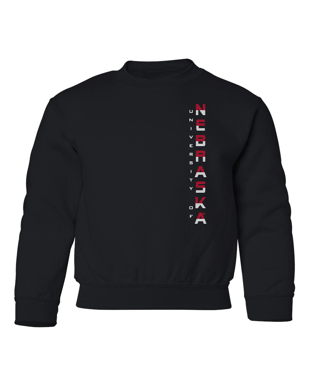 Nebraska Huskers Youth Crewneck Sweatshirt - Striped Vertical University of Nebraska