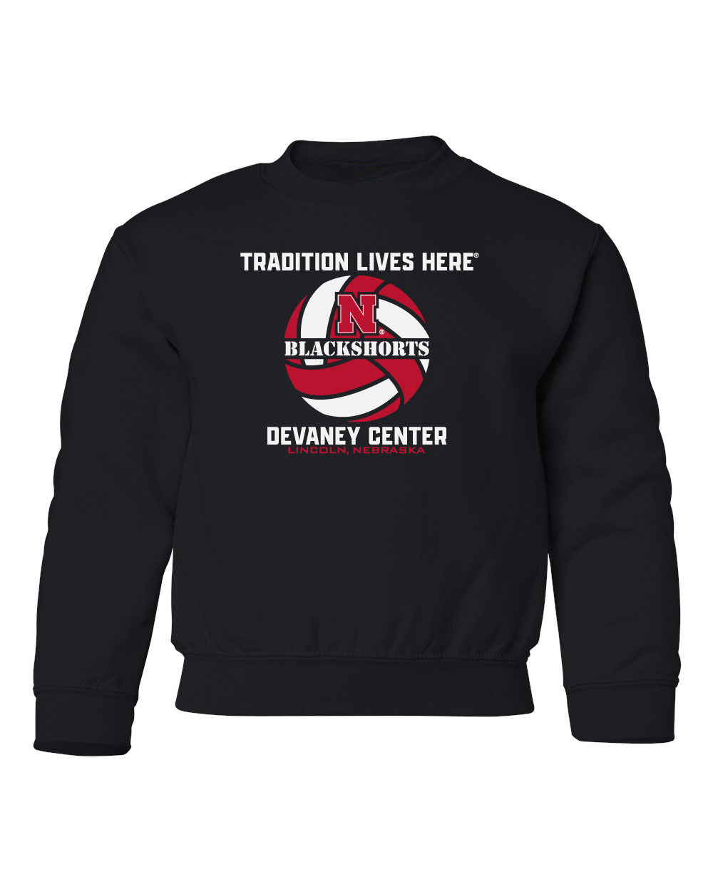 Nebraska Huskers Youth Crewneck Sweatshirt - Blackshorts Volleyball Tradition Lives Here