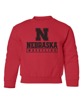 Nebraska Huskers Youth Crewneck Sweatshirt - Nebraska Wrestling Black Ink