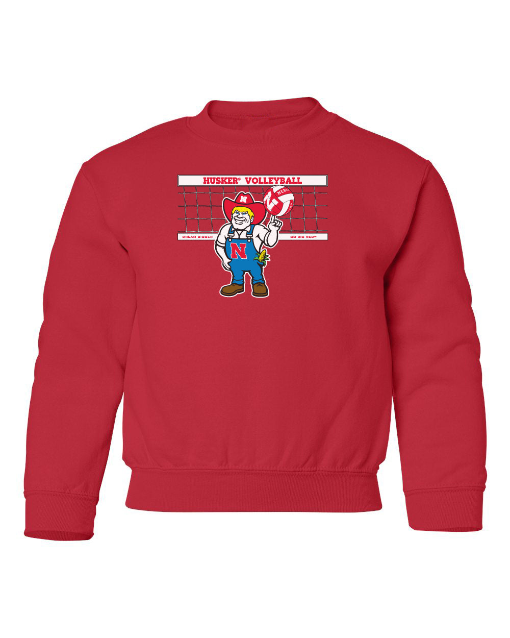 Nebraska Huskers Youth Crewneck Sweatshirt - Nebraska Volleyball with Herbie Husker