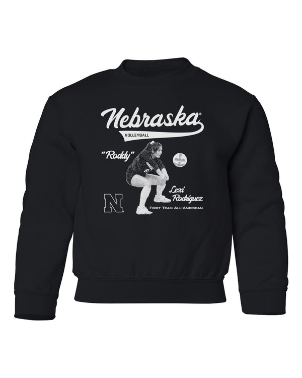 Nebraska Huskers Youth Crewneck Sweatshirt - Nebraska Volleyball - Lexi Rodriguez - NIL Roddy